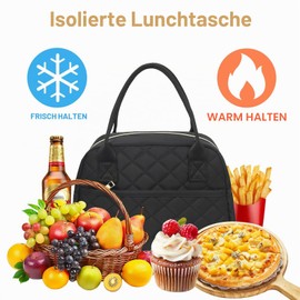 LOIDOU Insulated Lunch Bag, Small Cooler Bag for Office, School, Travel (Black)