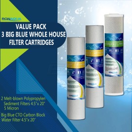 Ronaqua Big Blue CTO Carbon Block & 2 Sediment Water Filters 4.5" x 20" Cartridges Set