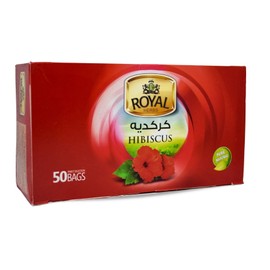 Royal Natural Hibiscus Flower Tea Bags Pure Natural Dried Roselle Egyptian Herbal Egypt Aswani Chai Hibscus Tea's Hibiscous No Additives No Gmo Kosher Halal (50 Bags) كركديه رويال