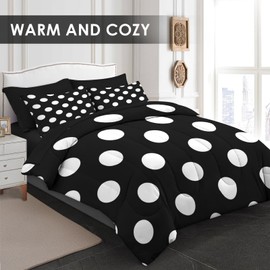 Pamnest Comforter Set Twin Size, Polka Dot Retro White Black 5 Pcs Bedding for Kids and Adults, Geometric Plaid Modern Bed Sheet Sets with Fitted Sheet Pillowcase & Sham for Bedroom Bed Decor