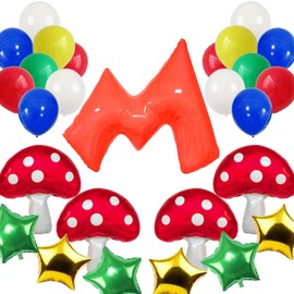 26psc Mari Balloons Mushroom Balloons for Mari Birthday Party Decorations Brother Super Gold Star Decor Cartoon Video Game Theme Party Mari Party Decorations Baby Shower Party Decor