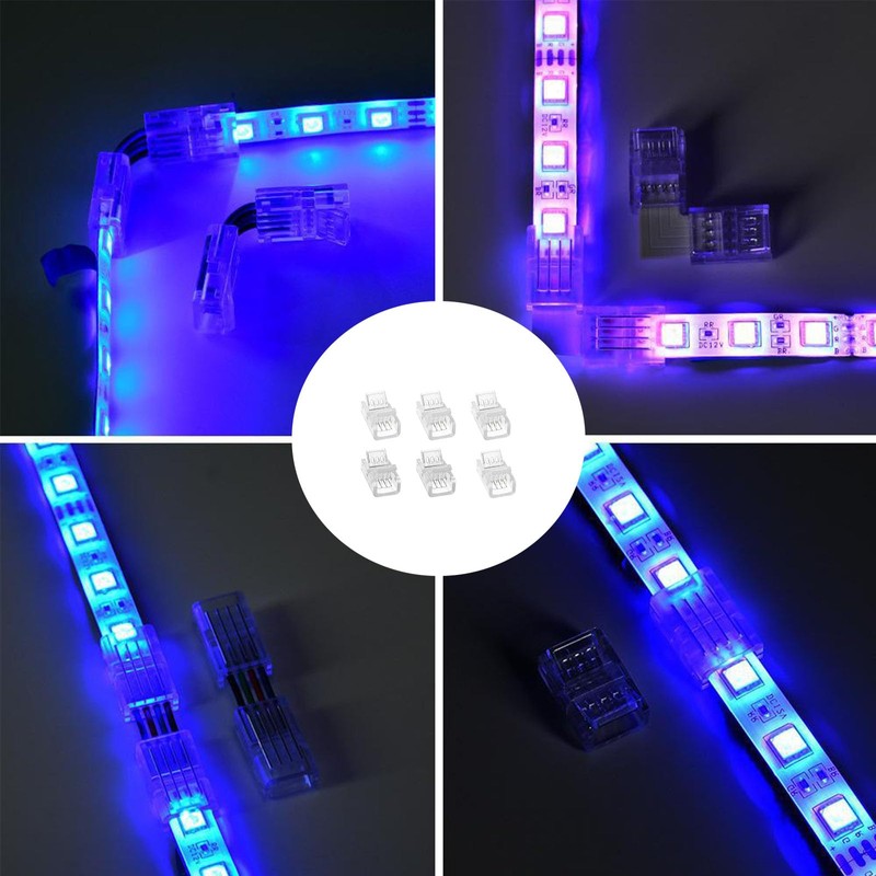 PACIOCEAN 10Pcs 8mm 4 Pin RGB LED Light Strip Connector
