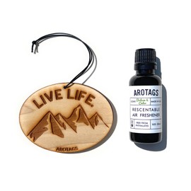 Arotags Wooden Car Air Fresheners - Long Lasting Balsam & Cedar Scent Diffuses for 365+ Days - Includes Mountain Adventurer Hanging Mirror Diffuser and Fragrance Oil - 100% American Made