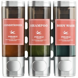 Shampoo and Conditioner Dispenser Wall Mounted Shower Soap Dispenser No Drill Shampoo Dispenser for Shower 3 Chamber Bathroom Body Wash Shower Gel Holder Sliver