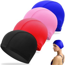 BLPRKOT Pack of 4 Swimming Caps, Unisex Swimming Cap, Women's Swimming Cap, Flexible Cap for Girls, Long Hair, Men, Children, Boys (Black, Blue, Pink, Red