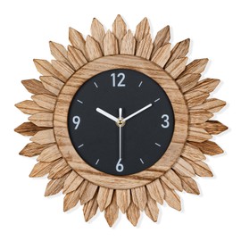 Honiway Wall Clock Battery Operated 12 in Rustic Wood Boho Sunburst Decorative Wall Clock Silent Non Ticking Farmhouse Small Wall Clocks for Living Room Kitchen Bathroom Bedroom Decor (Rustic Brown)