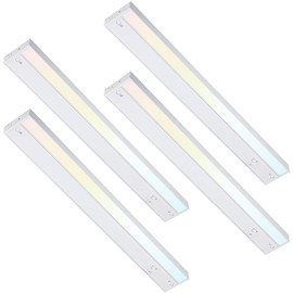 TORCHSTAR LED Under Cabinet Light, 22 Inch, 16W, Dimmable, Linkable, 3 Color Selectable - 3000K/4000K/5000K, Hardwired or Plug-in, 120V, ETL & Energy Star, White Finish, Pack of 4