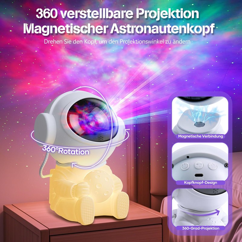 Astronaut Projektor 9 Sternenhimmelmodi, Sternenhimmel Projektor 2 Sternenlichtmodi (per Fernbedienung