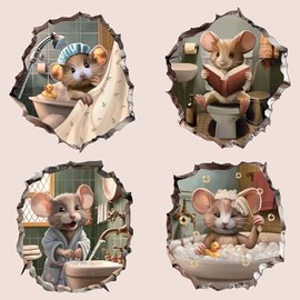 decalmile Mouse Hole 3D Wall Stickers Funny Animal Mouse Wall Decals Bathroom Shower Room Living Room Wall Decor