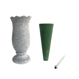 Grave Vase for Cemetery Memorial Grave Decoration Marble Color with Ground Spikes Comes with Flower Foam…