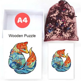 Home Melody Wooden Fox Puzzle | A4 Size 29.7 x 21 cm | 180+ Pieces | Wooden Puzzle Animal in Gift Box | Adults Children's Birthday Boy Girl Wooden Puzzle Unique Shape