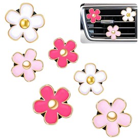 6 Pack Car Air Vent Clips with 3 Fragrance Pads - Daisy Flower Vent Decor for Car, Home AC | White, Pink, Rose Gold | Safe Plastic Clip-On Air Freshener Holder