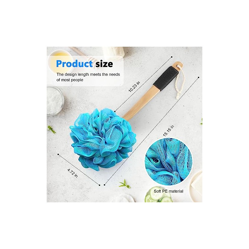 Forenee Loofah Stick Malla Suave Luffa Mango Madera Antideslizante Hecho