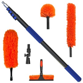 SKGPOLE 26 Foot High Reach Duster Kit with 5-19 ft Telescoping Extension Pole, High Ceiling Duster, Cobweb Duster, Window Squeegee, Feather Duster, Outdoor & Indoor Extendable Duster Cleaning Kit
