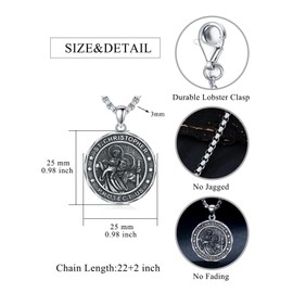 Shusukue St Michael/Benedict/Christoph/Gabriel/Guadalupe/Muerte/Virgin Mary Necklace 925 Sterling Silver Saint Patron Pendant Religious Jewellery Gifts for Men and Women, Sterling Silver, base