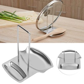 Lid and Spoon Rest Pan Pot Cover Lid Rack Pan Cover Soup Spoon Rest 304 Stainless Steel Pot Lid Kitchenware Rack Organizer Shelf for Kitchen Stove Countertop
