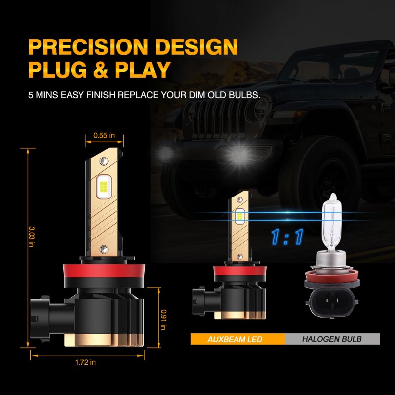 AUXBEAM H11 9005 Combo LED Headlight Bulbs High Low Beam