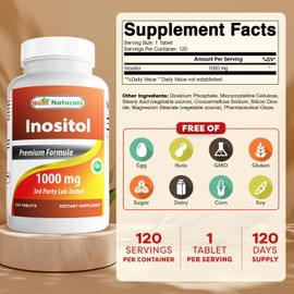 Best Naturals Inositol 1000 mg 120 Tablets (120 Count (Pack of 1)) (120 Count (Pack of 2))
