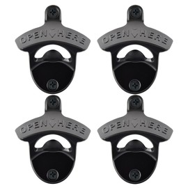 Jumiok Wall Mount Beer Cap Opener Wood Mount Bottle Top Opener Black (Pack of 4)