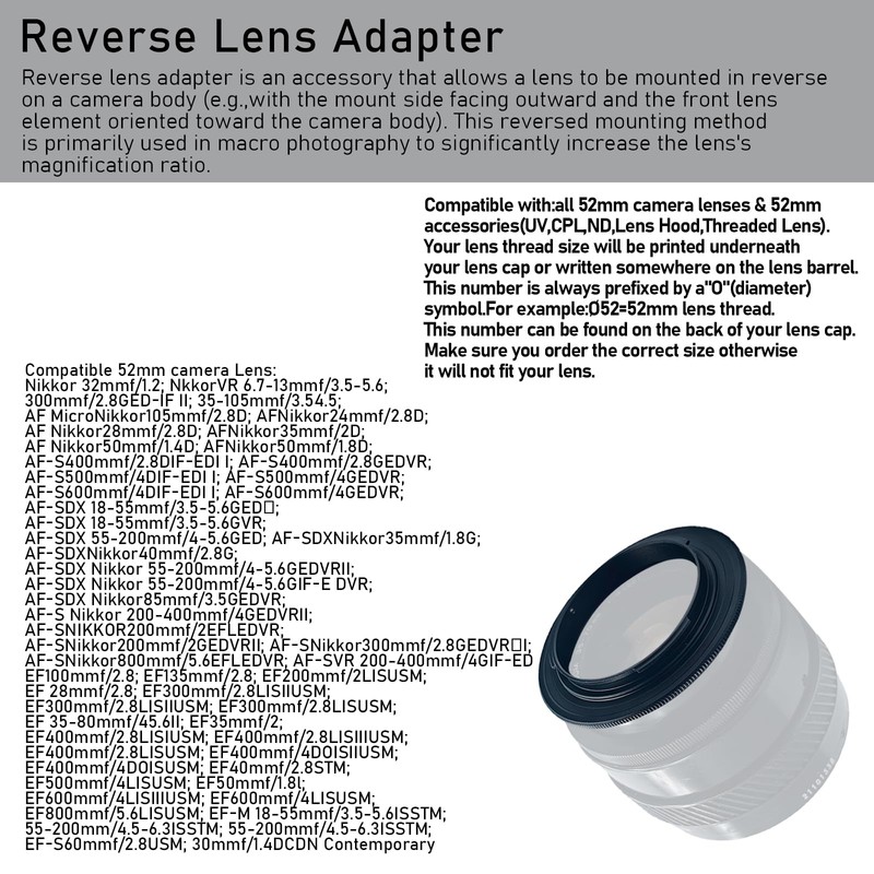 EF M-52 mm Retro Adapter/Macro Reverse Ring EF-M Mirroless M1