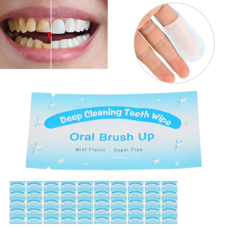 50pcs Disposable Finger Teeth Wipes Travel Portable Cleaning Dirt Removal