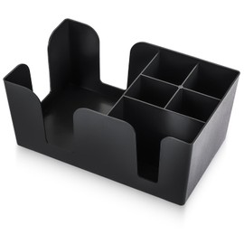 weyleity Bar Caddy with 6 Compartments | Heavy Duty Refillable Bar Organizer Holds Bar Supplies, Napkins, Toothpicks, Straws - Black, Plastic