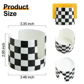Checkered Kitchen Sink Sponge Holder, Dish Sponge Rack Ceramic Brush Holder Farmhouse Kitchen Dish Rack for Brush, Scrubbers, Bathroom, Sink, Black and White