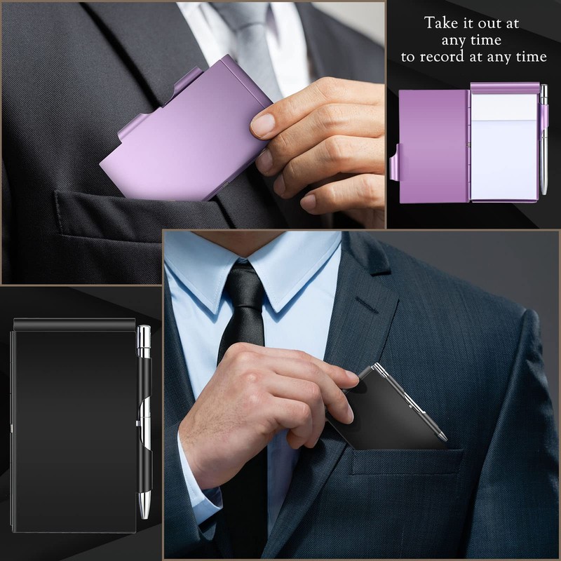 Zonon 6 Pieces Metal Pocket Notebook Aluminum Notepad with Pen