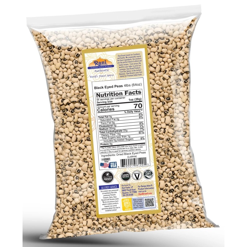 Rani Black Eyed Peas, Dried Cowpeas (Lobhia) 64oz (4lbs) 1.81kg