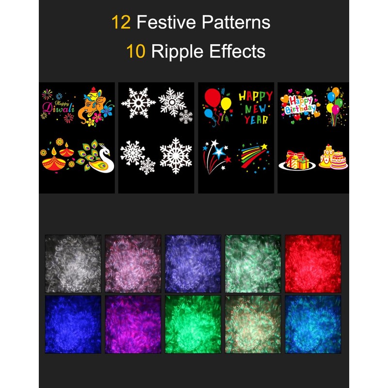 Happy Diwali Projector Lights Outdoor, 2-in-1 Moving Patterns Projector, Festival