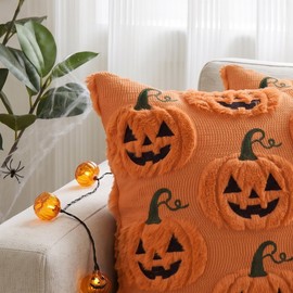 Halloween Throw Pillow Covers 18x18 Set of 2 Orange Pumpkin