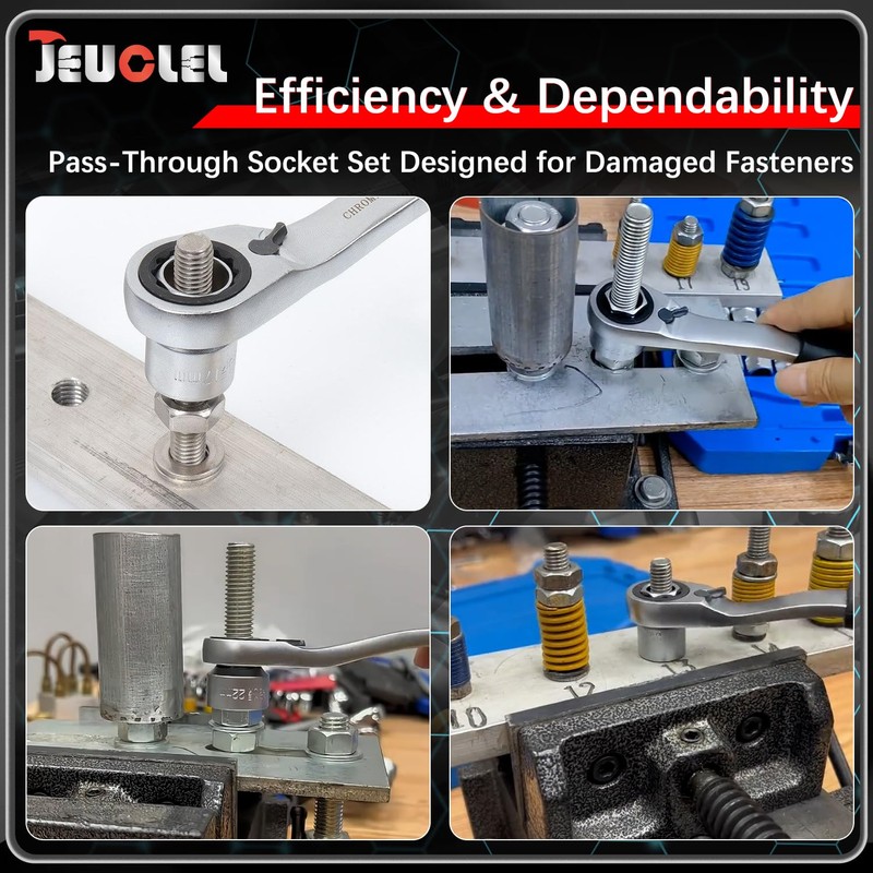 JEUCLEL 17PCS Pass Through Socket Set, Chrome Vanadium Steel, Versatile