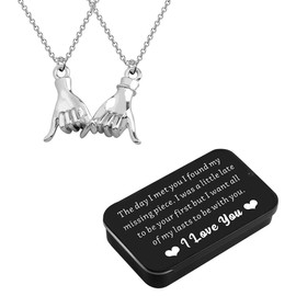 FUSTMW Pinky Promise Necklace Set Matching Necklaces for Couples Jewelry Long Distance Couples Gifts for Girlfriend Boyfriend (Silver)