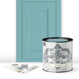 ALL-IN-ONE Paint, Durable cabinet and furniture paint. Built in primer and top coat, no sanding needed. Includes our 30 featured color card - Amalfi (blue aqua), Quart