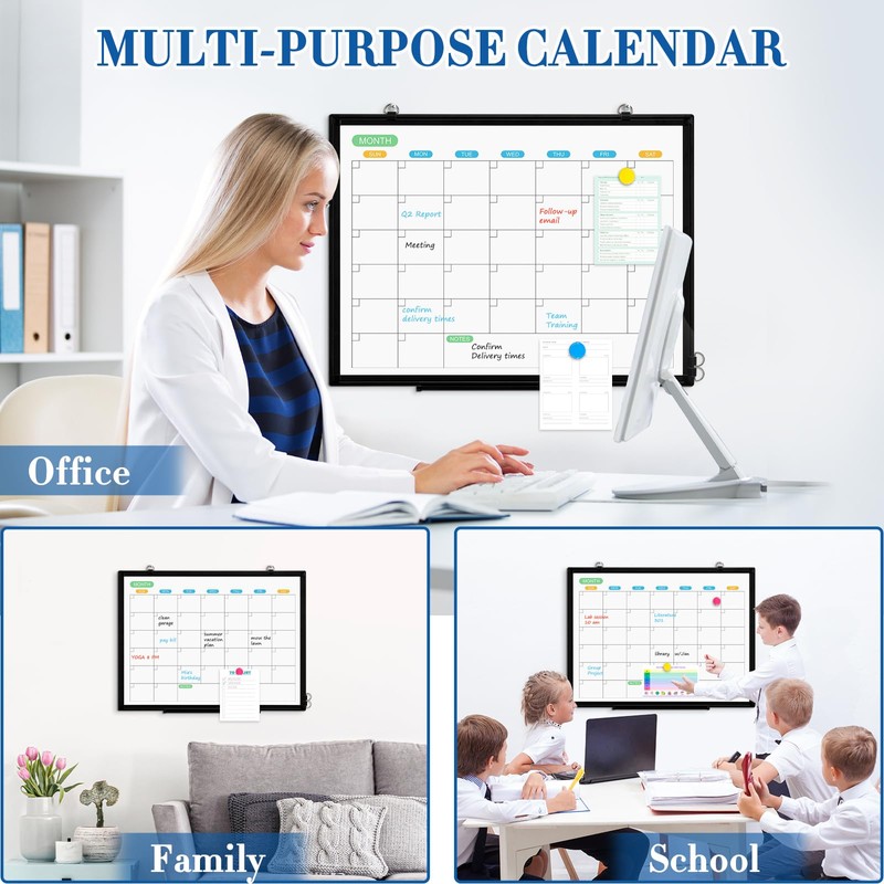 WALGLASS Dry Erase Calendar Whiteboard for Wall, 36" x 24"