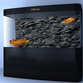 VIP. LINE 3D Effect Black Stone Texture Aquarium Background Poster Fish Tank Backdrop Decorations PVC Background (72" x 25"/ 183 x 64cm)