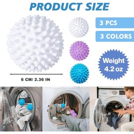 3 PCS Tumble Dryer Balls, Reusable, Energy Saving & Non-Melt, Dryer Balls Washing Ball, Laundry Balls for Washing Machine, for Speeding Drying and Reducing Creases(3 Colors)
