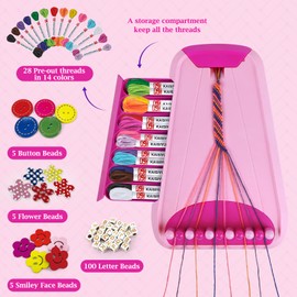 Friendship Bracelet Making kit, Arts and Crafts for Kids 8-12, Kids Jewelry Making Kit with 28 Pre-Cut Threads,Birthday Gifts for Girl Ages 6 7 8 9 10 11 12 Year Old Kids Travel Activity Set (Pink)