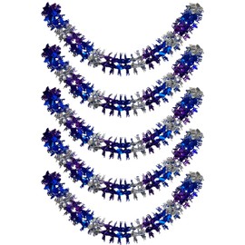 HOVUK® 5x Christmas Foil Hanging Decorations, 2M Foil Snowflake Christmas Garlands Wall Ceiling, Xmas Home Décor Party Supplies (Purple,Silver,Blue)