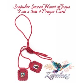 Leather Scapular of The Sacred Heart of Jesus, Sacred Virgin of Carmen, Sacred Virgin of Guadalupe & St. Michael Arcangel. Leather Finish Handmade. 2cm x 3cm by Zaraleas (Red)