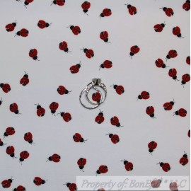 Clothworks BonEful Fabric FQ Cotton Quilt White Red Black B&W Small Little Ladybug Kid Baby