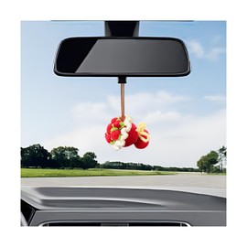 Zpana Car Hanging Flower Ornament, Boho Handmade Crochet Cute Vehicle Rear View Mirror Charm, Aesthetic Automotive Interior Decorative Pendant Accessories, Universal for SUV RV Truck (Red)