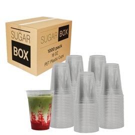 Sugar Box 1000-Pack 16 OZ Crystal Clear PET Plastic Cups - Versatile Drinkware for Parties, Catering, Events, Cold Drinks, Smoothies, Iced Coffee, Milkshakes, Takeout, and More - Lids sold separately