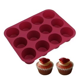KitchenEye 12 Cups Silicone Muffin Pan - Nonstick Cupcake Pan,BPA Free,Great For Making Muffin Cakes & Microwave Safe Muffin Tin, Dishwasher Safe & Easy To Use,4 Pack (Red)