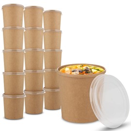 MT Products Kraft Paper Soup Cups 12oz. - 20 Cups and 20 Lids - Soup Containers with Lids - Paper Snack Cups - Disposable Ice Cream Cups with Vented Plastic Lids