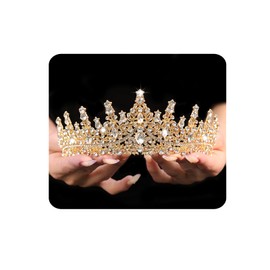 Yheahin Vintage Crystal Crown and Tiara for Women Bridal Wedding Rhinestone Tiara Princess Queen Crown Gothic Black Tiara Headpieces for Cosplay Costume Birthday Party (Gold)