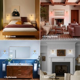 Shenmoyl Battery Operated Wall Sconce Set of 2, Vintage Rechargeable Wall Lights with Amber Lily Glass Shade, Wireless Indoor Wall Lamp with Remote for Bedroom Living Room Bathroom