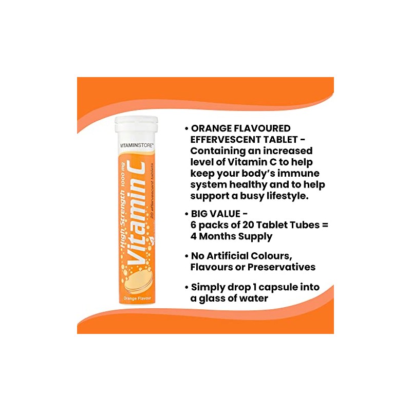 120 Vitamin C Orange 1000mg Effervescent Tablets *6 Packs of
