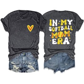 Softball Mama Shirt for Women in My Softball Mom Era Letter Print Tee Novelty Double Sides Sports Top, Dark Grey 2, L