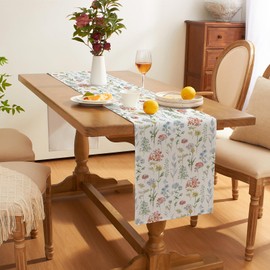 Softalker Floral Leaves Spring Table Runner 13 x 72 Inch, Easter Summer Kitchen Dining Table Decor, Seasonal Holiday Home Party Decoration for Indoor & Outdoor Use